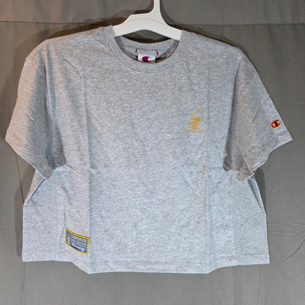 Champion Gold Medal Cropped Tee Oxford Grey Heather USA Graphic Medium